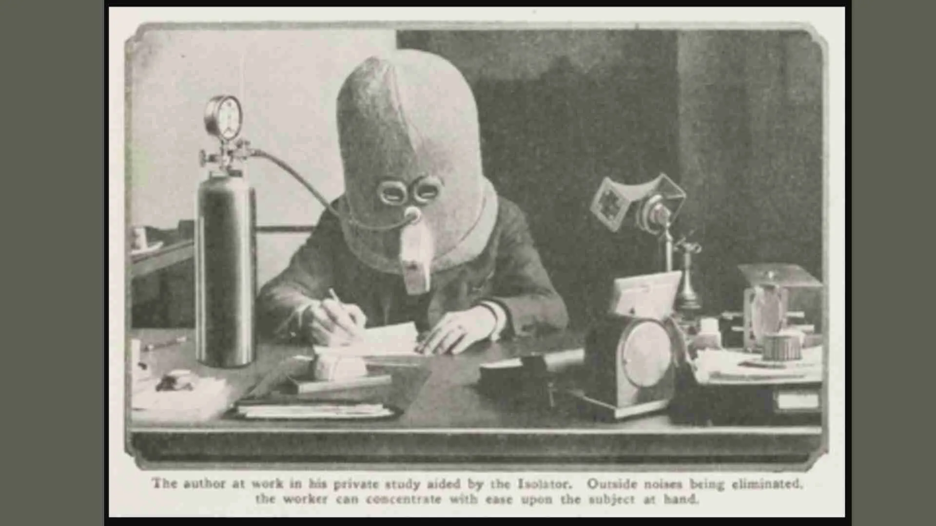 The Isolator helmet for reducing distractions by Hugo Gernsback 1925